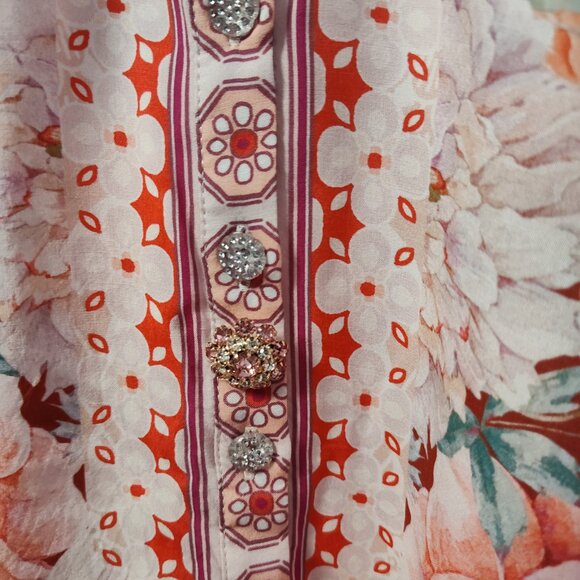 ARATTA FLORAL PINK  BLOUSE JEWELED COLLECTION - Picture 5 of 7
